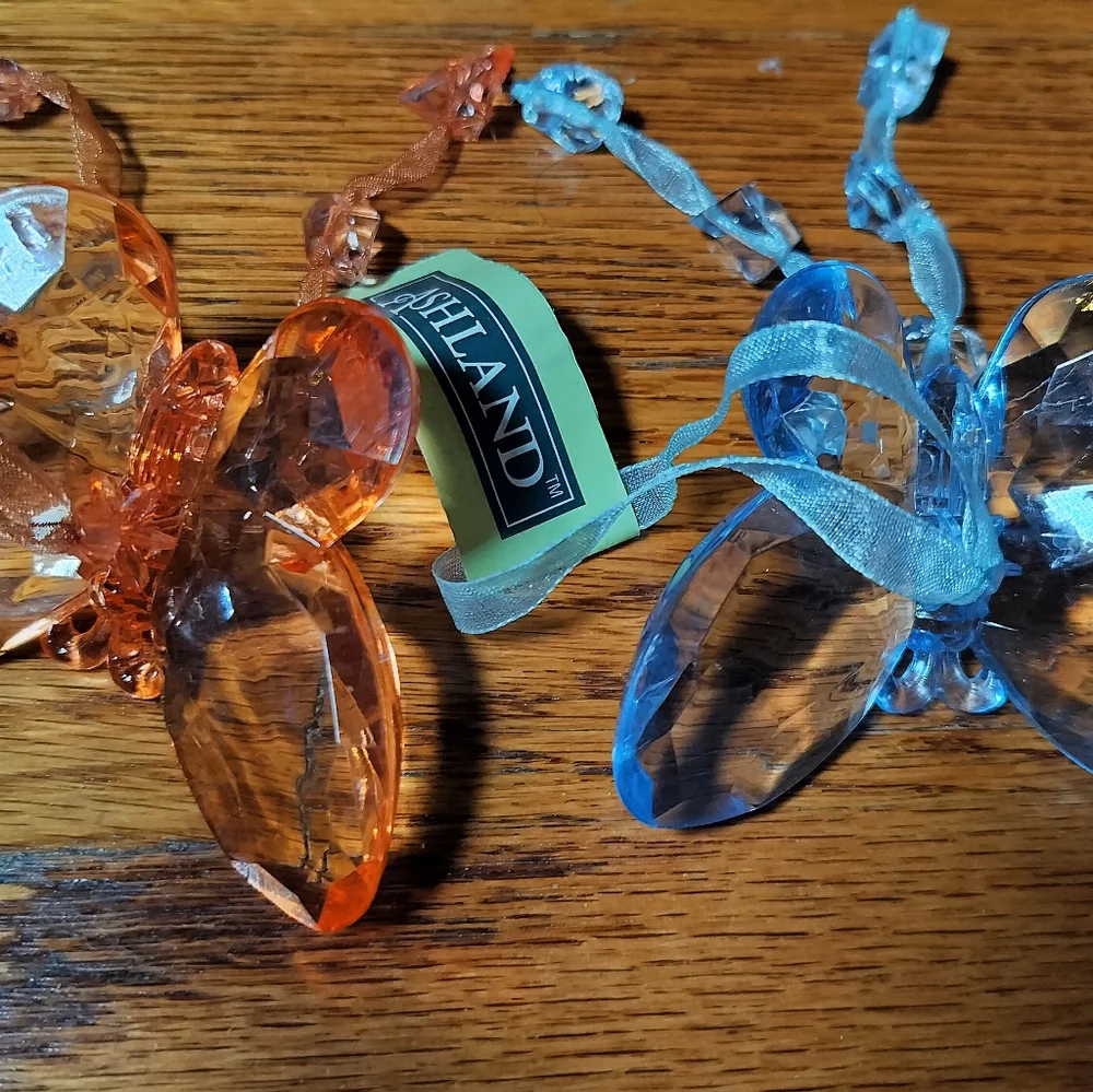 Two Dangling Butterfly Christmas Ornaments